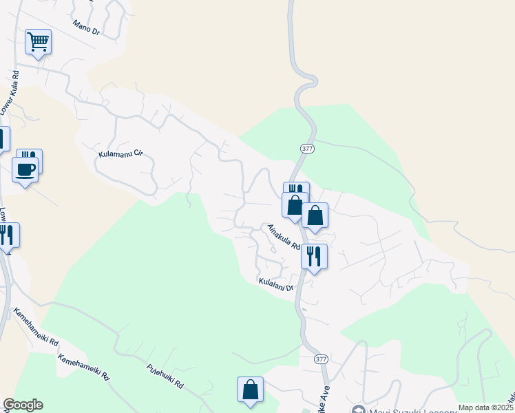 map of restaurants, bars, coffee shops, grocery stores, and more near 806 Kukia Place in Kula