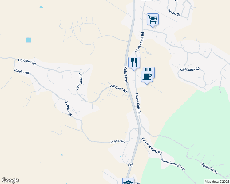 map of restaurants, bars, coffee shops, grocery stores, and more near Holopuni Road in Kula