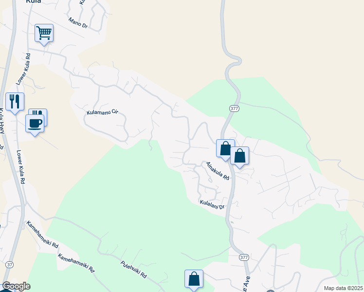 map of restaurants, bars, coffee shops, grocery stores, and more near 11 Huina Place in Kula