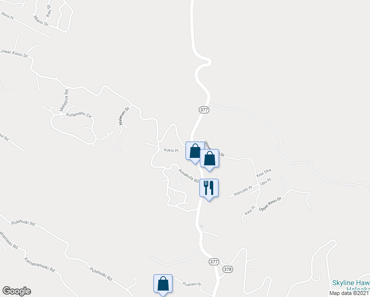 map of restaurants, bars, coffee shops, grocery stores, and more near 1568 Lower Kimo Drive in Kula