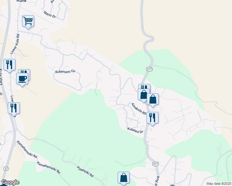 map of restaurants, bars, coffee shops, grocery stores, and more near 11 Huina Place in Kula