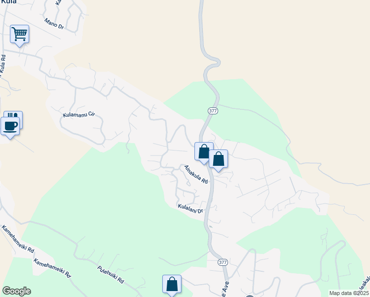 map of restaurants, bars, coffee shops, grocery stores, and more near 805 Kukia Place in Kula