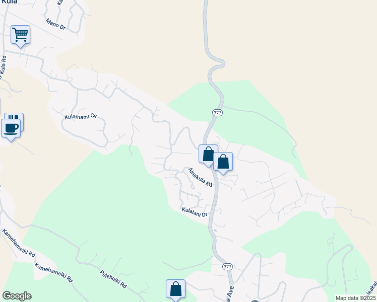 map of restaurants, bars, coffee shops, grocery stores, and more near 803 Kukia Place in Kula