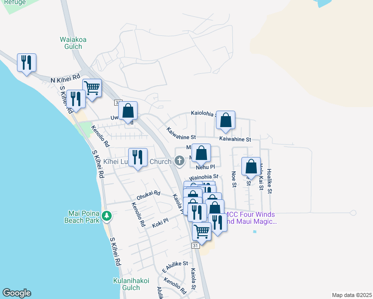 map of restaurants, bars, coffee shops, grocery stores, and more near 260 Manini Place in Kihei