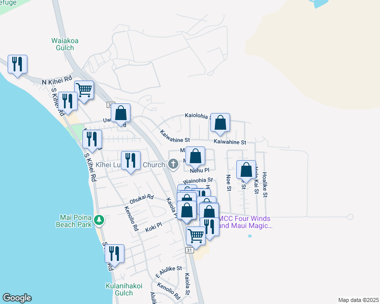 map of restaurants, bars, coffee shops, grocery stores, and more near 288 Manini Place in Kihei