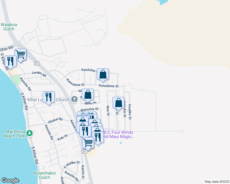 map of restaurants, bars, coffee shops, grocery stores, and more near 434 Pa St in Kihei