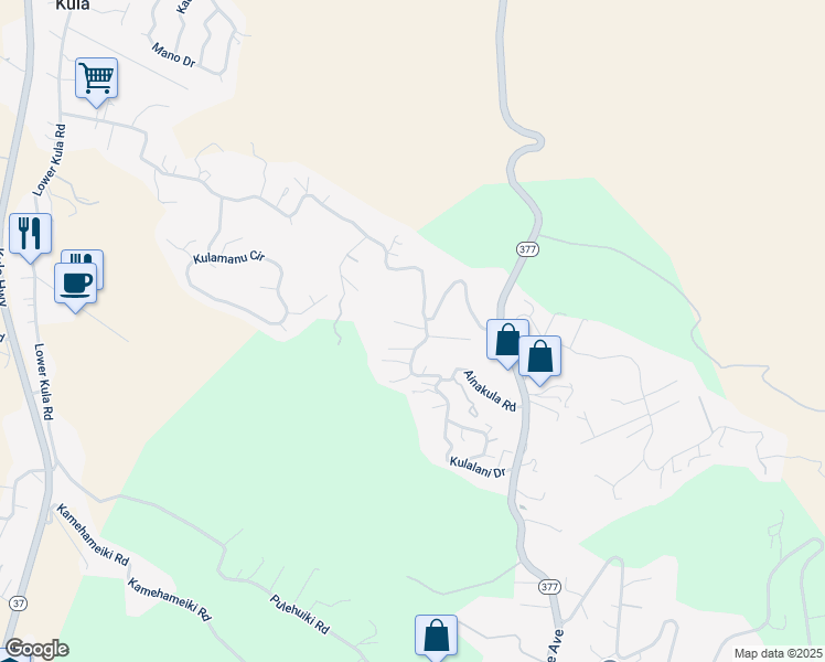 map of restaurants, bars, coffee shops, grocery stores, and more near 11 Huina Place in Kula