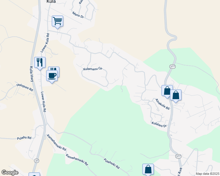 map of restaurants, bars, coffee shops, grocery stores, and more near 15 Nunu Place in Kula