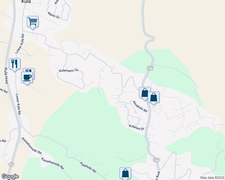 map of restaurants, bars, coffee shops, grocery stores, and more near 27 Huina Place in Kula