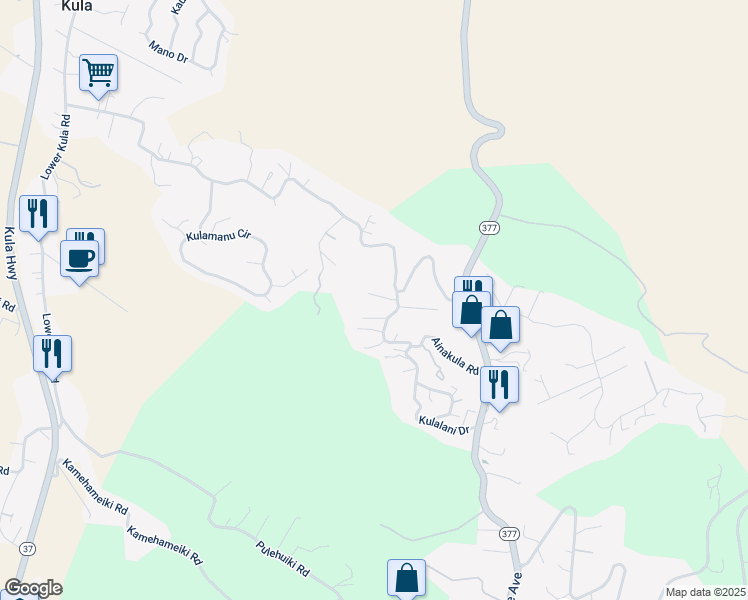 map of restaurants, bars, coffee shops, grocery stores, and more near 19 Huina Place in Kula