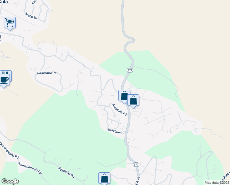 map of restaurants, bars, coffee shops, grocery stores, and more near 1550 Lower Kimo Drive in Kula