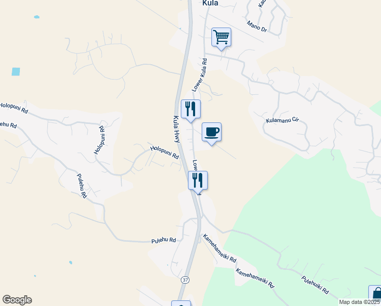 map of restaurants, bars, coffee shops, grocery stores, and more near 2936 Lower Kula Road in Kula