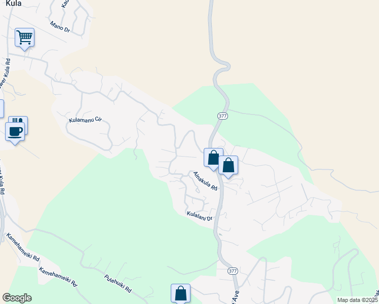 map of restaurants, bars, coffee shops, grocery stores, and more near 1268 Lower Kimo Drive in Kula