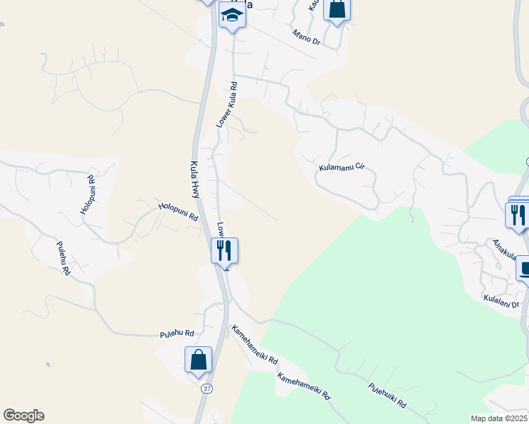 map of restaurants, bars, coffee shops, grocery stores, and more near 101-725 Pulehunui Road in Kula