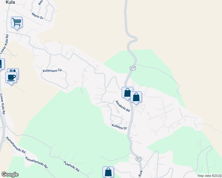 map of restaurants, bars, coffee shops, grocery stores, and more near 1268 Lower Kimo Drive in Kula