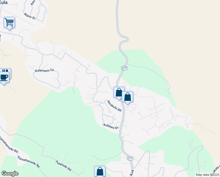 map of restaurants, bars, coffee shops, grocery stores, and more near 1550 Lower Kimo Drive in Kula