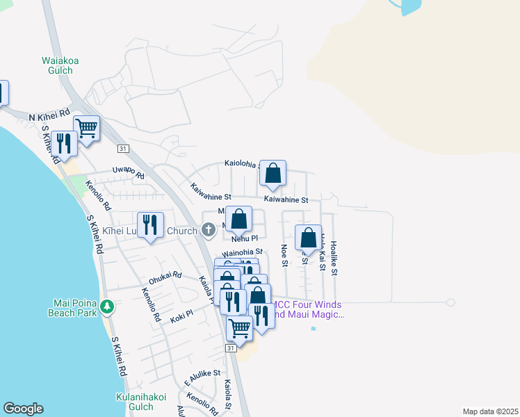 map of restaurants, bars, coffee shops, grocery stores, and more near 339 Manini Place in Kihei