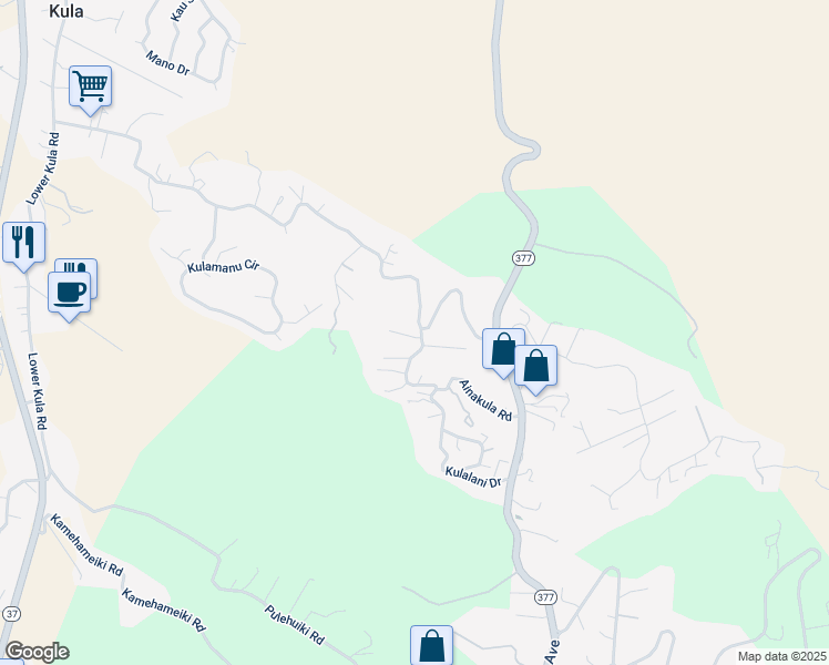 map of restaurants, bars, coffee shops, grocery stores, and more near 8 Huina Place in Kula