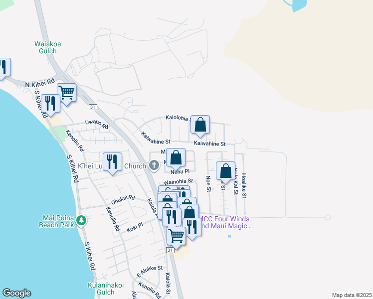map of restaurants, bars, coffee shops, grocery stores, and more near 339 Manini Place in Kihei