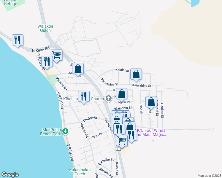 map of restaurants, bars, coffee shops, grocery stores, and more near 251 Manini Place in Kihei