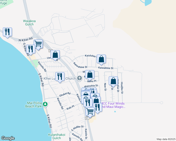 map of restaurants, bars, coffee shops, grocery stores, and more near 293 Manini Place in Kihei