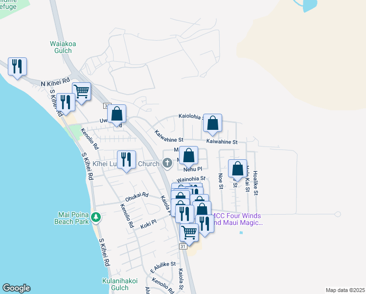 map of restaurants, bars, coffee shops, grocery stores, and more near 287 Manini Place in Kihei