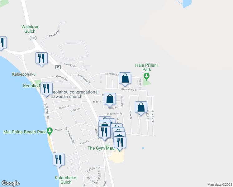 map of restaurants, bars, coffee shops, grocery stores, and more near 339 Manini Place in Kihei