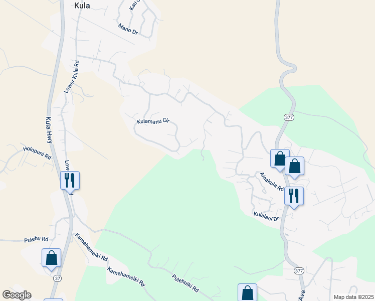 map of restaurants, bars, coffee shops, grocery stores, and more near 24 Kaalele Place in Kula