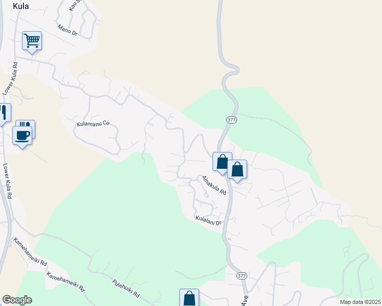 map of restaurants, bars, coffee shops, grocery stores, and more near 1266 Lower Kimo Drive in Kula
