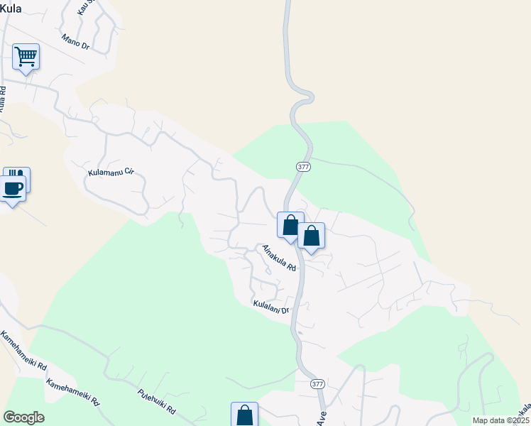 map of restaurants, bars, coffee shops, grocery stores, and more near 1524 Lower Kimo Drive in Kula