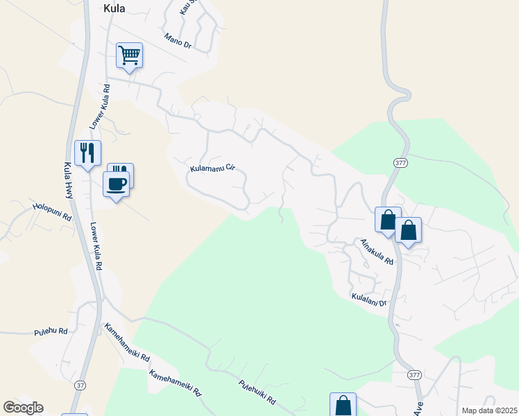 map of restaurants, bars, coffee shops, grocery stores, and more near 24 Kaalele Place in Kula