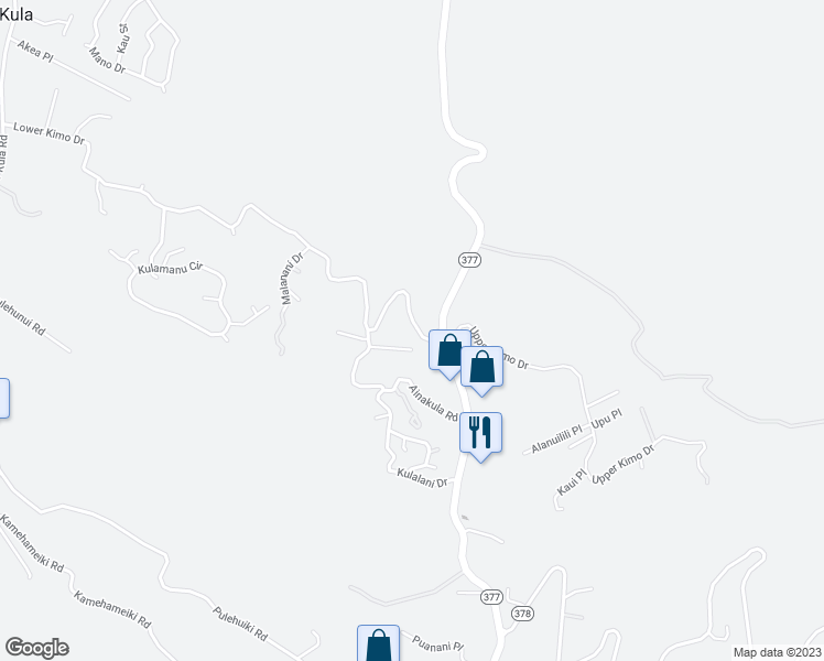 map of restaurants, bars, coffee shops, grocery stores, and more near 1524 Lower Kimo Drive in Kula