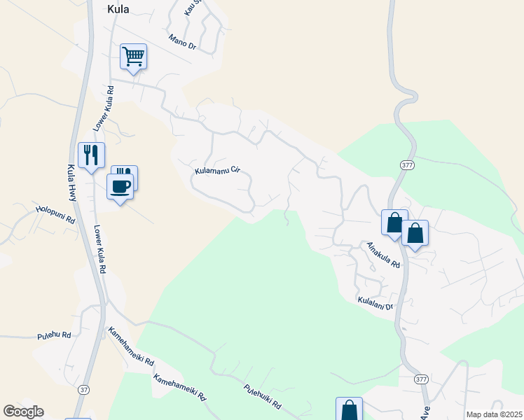 map of restaurants, bars, coffee shops, grocery stores, and more near 24 Kaalele Place in Kula