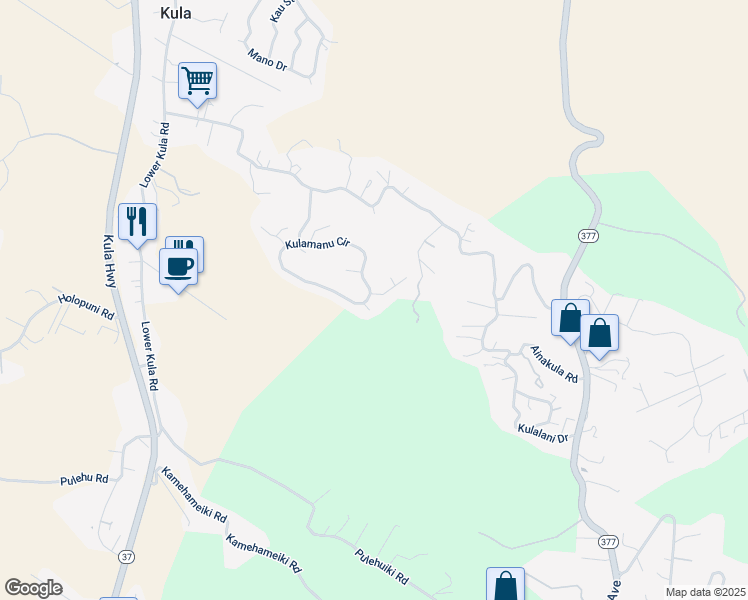 map of restaurants, bars, coffee shops, grocery stores, and more near 10 Kaalele Place in Kula