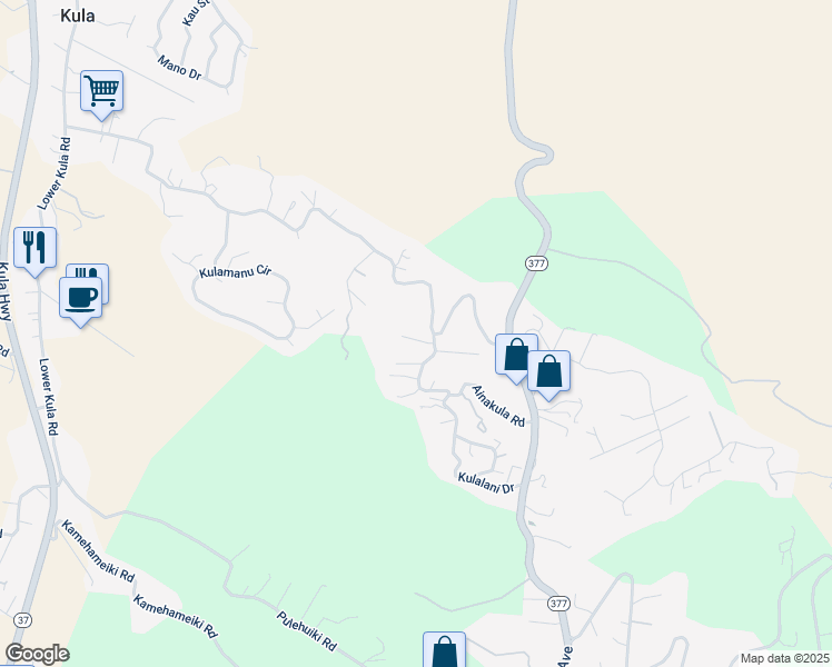 map of restaurants, bars, coffee shops, grocery stores, and more near 16 Huina Place in Kula