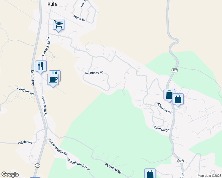map of restaurants, bars, coffee shops, grocery stores, and more near 10 Kaalele Place in Kula
