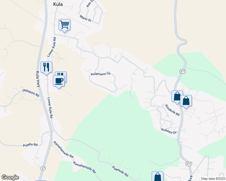 map of restaurants, bars, coffee shops, grocery stores, and more near 174 Kulamanu Circle in Kula