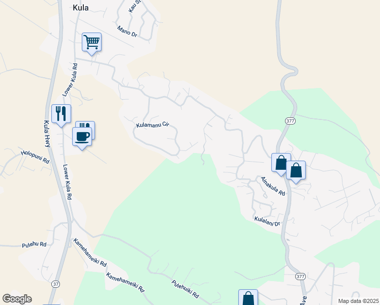 map of restaurants, bars, coffee shops, grocery stores, and more near 36 Kaalele Place in Kula