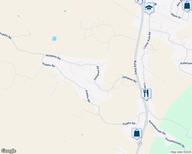 map of restaurants, bars, coffee shops, grocery stores, and more near Holopuni Road in Kula
