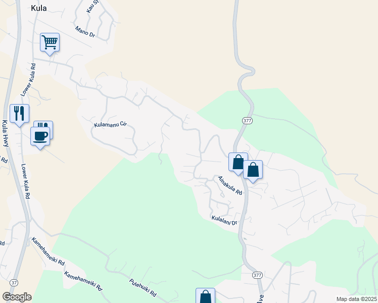 map of restaurants, bars, coffee shops, grocery stores, and more near 24 Huina Place in Kula