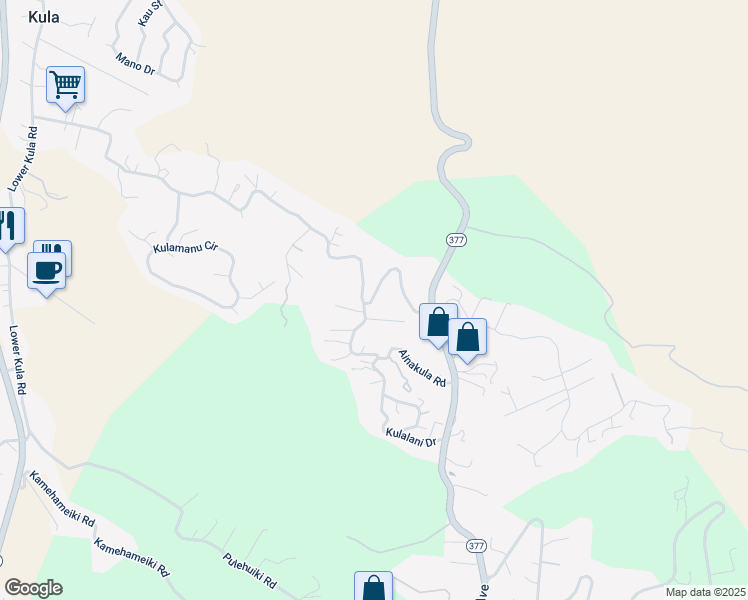 map of restaurants, bars, coffee shops, grocery stores, and more near 1268 Lower Kimo Drive in Kula