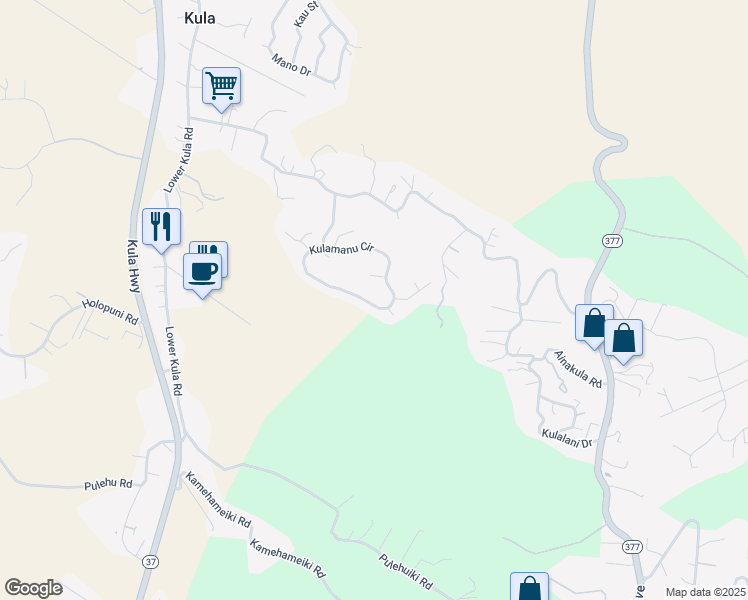 map of restaurants, bars, coffee shops, grocery stores, and more near 200 Kulamanu Circle in Kula