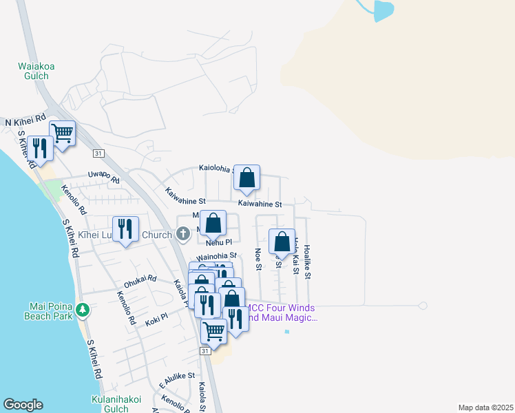 map of restaurants, bars, coffee shops, grocery stores, and more near 484 Kaiwahine Street in Kihei