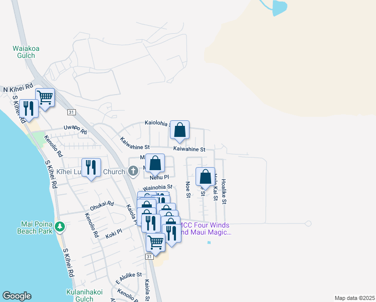 map of restaurants, bars, coffee shops, grocery stores, and more near 484 Kaiwahine Street in Kihei
