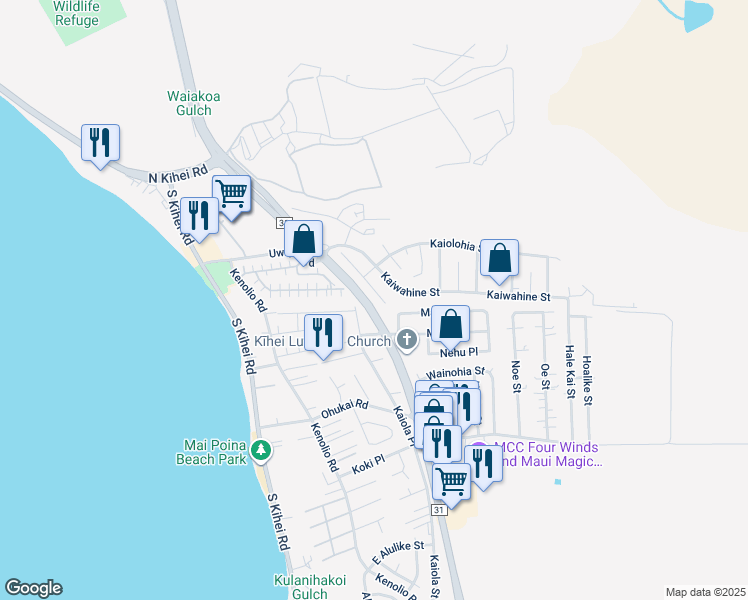 map of restaurants, bars, coffee shops, grocery stores, and more near 286 Humupea Street in Kihei