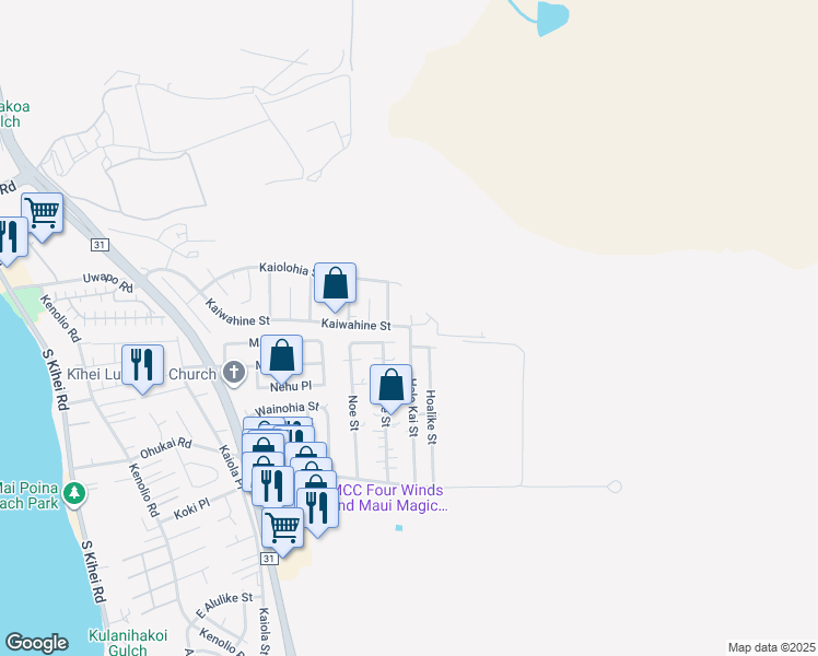 map of restaurants, bars, coffee shops, grocery stores, and more near 556 Kaiwahine Street in Kihei