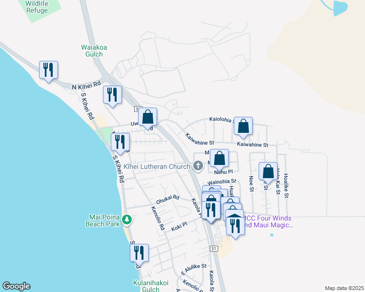 map of restaurants, bars, coffee shops, grocery stores, and more near 286 Humupea Street in Kihei