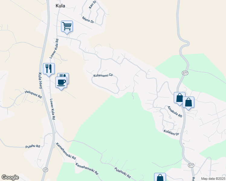 map of restaurants, bars, coffee shops, grocery stores, and more near 200 Kulamanu Circle in Kula