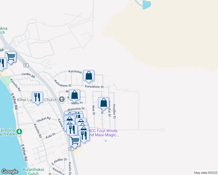map of restaurants, bars, coffee shops, grocery stores, and more near 556 Kaiwahine Street in Kihei