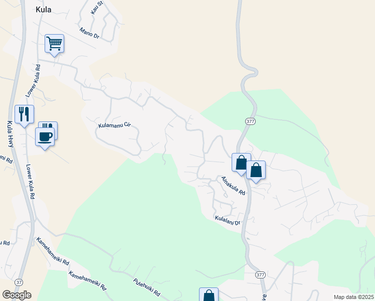 map of restaurants, bars, coffee shops, grocery stores, and more near 40 Huina Place in Kula